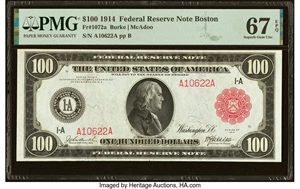 image for: Fr. 1072a $100 1914 Red Seal Federal Reserve Note PMG Superb Gem Unc 67 EPQ....