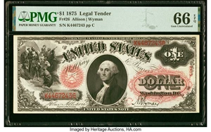 image for: Fr. 26 $1 1875 Legal Tender PMG Gem Uncirculated 66 EPQ....