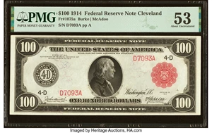 image for: Fr. 1075a $100 1914 Red Seal Federal Reserve Note PMG About Uncirculated 53....