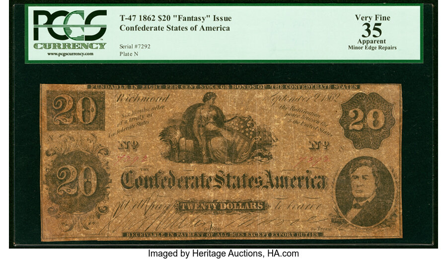 image for: T47 $20 1862 PF-1 Cr. 345 PCGS Apparent Very Fine 35....