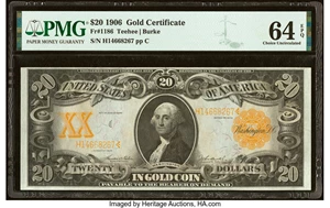 image for: Fr. 1186 $20 1906 Gold Certificate PMG Choice Uncirculated 64 EPQ....