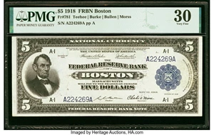 image for: Fr. 781 $5 1918 Federal Reserve Bank Note PMG Very Fine 30....