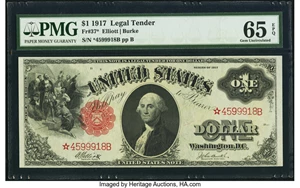 image for: Fr. 37* $1 1917 Legal Tender Star PMG Gem Uncirculated 65 EPQ....