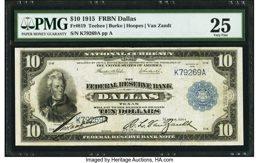 image for: Fr. 819 $10 1915 Federal Reserve Bank Note PMG Very Fine 25....