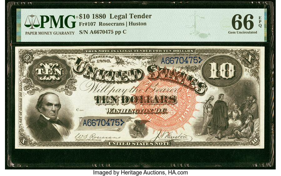 image for: Fr. 107 $10 1880 Legal Tender PMG Gem Uncirculated 66 EPQ....