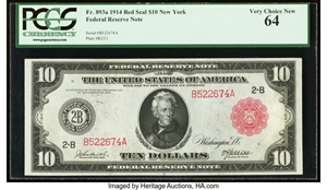 image for: Fr. 893a $10 1914 Red Seal Federal Reserve Note PCGS Very Choice New 64....