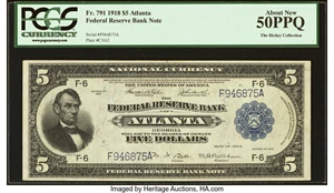 image for: Fr. 791 $5 1918 Federal Reserve Bank Note PCGS About New 50PPQ....