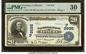 image for: Ventura, CA - $20 1902 Date Back Fr. 645 National Bank of Ventura Ch. # (P)9685 PMG Very Fine 30....