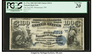 image for: Albuquerque, NM - $100 1882 Date Back Fr. 572a The First National Bank Ch. # (W)2614 PCGS Very Fine 20....