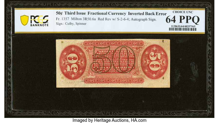 image for: Milton 3R50.6a Fr. 1357 50¢ Third Issue Justice Inverted Back Engraving PCGS Banknote Choice Unc 64 PPQ....