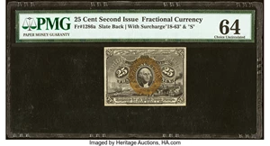 image for: Slate Back Fr. 1286a 25¢ Second Issue PMG Choice Uncirculated 64....