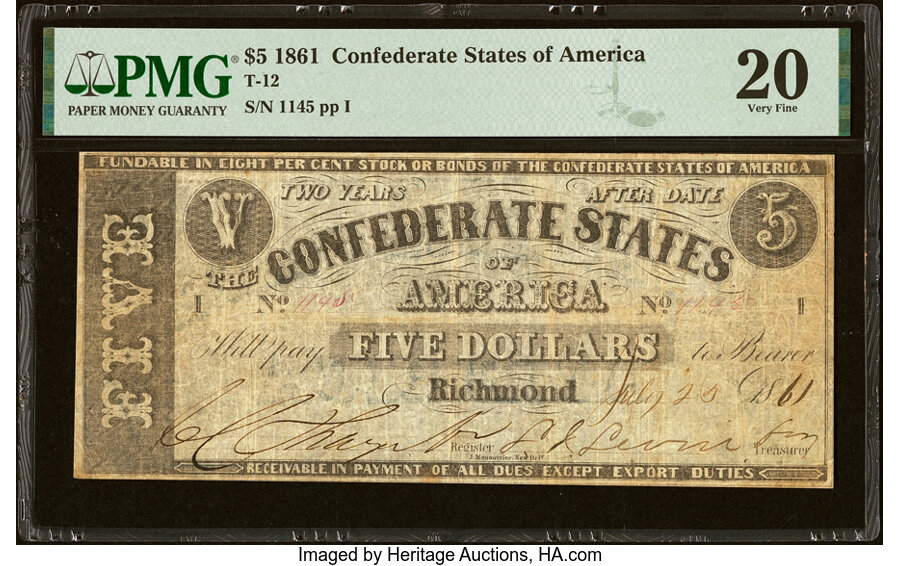image for: T12 $5 1861 PF-1 Cr. 49 PMG Very Fine 20....