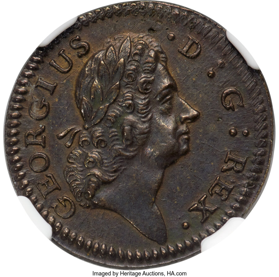 image for: 1722 1/2 P Rosa Americana Halfpenny, D:G: REX, M. 2.1-B.1, W-1218, R.4, AU58 NGC. Ex: Eric P. Newman Collection.Ex: Eri...
