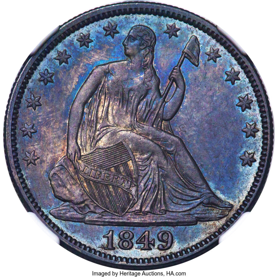 image for: 1849 50C Repunched Date, WB-102, FS-301, Die Pair 6, R.5, MS64 NGC....