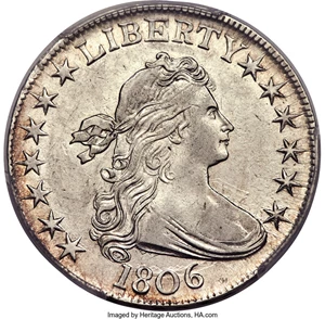 image for: 1806 50C Pointed 6, No Stem, O-109, T-15, R.1, AU55 PCGS....