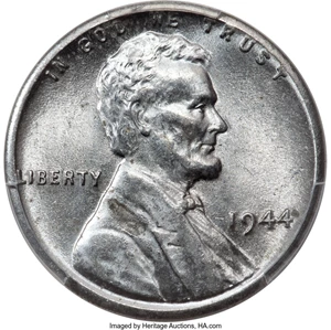 image for: 1944 1C Struck on a Zinc-Coated Steel Planchet MS64 PCGS....