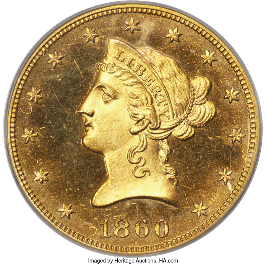 image for: 1860 $10 JD-1, Low R.7, PR63 PCGS....