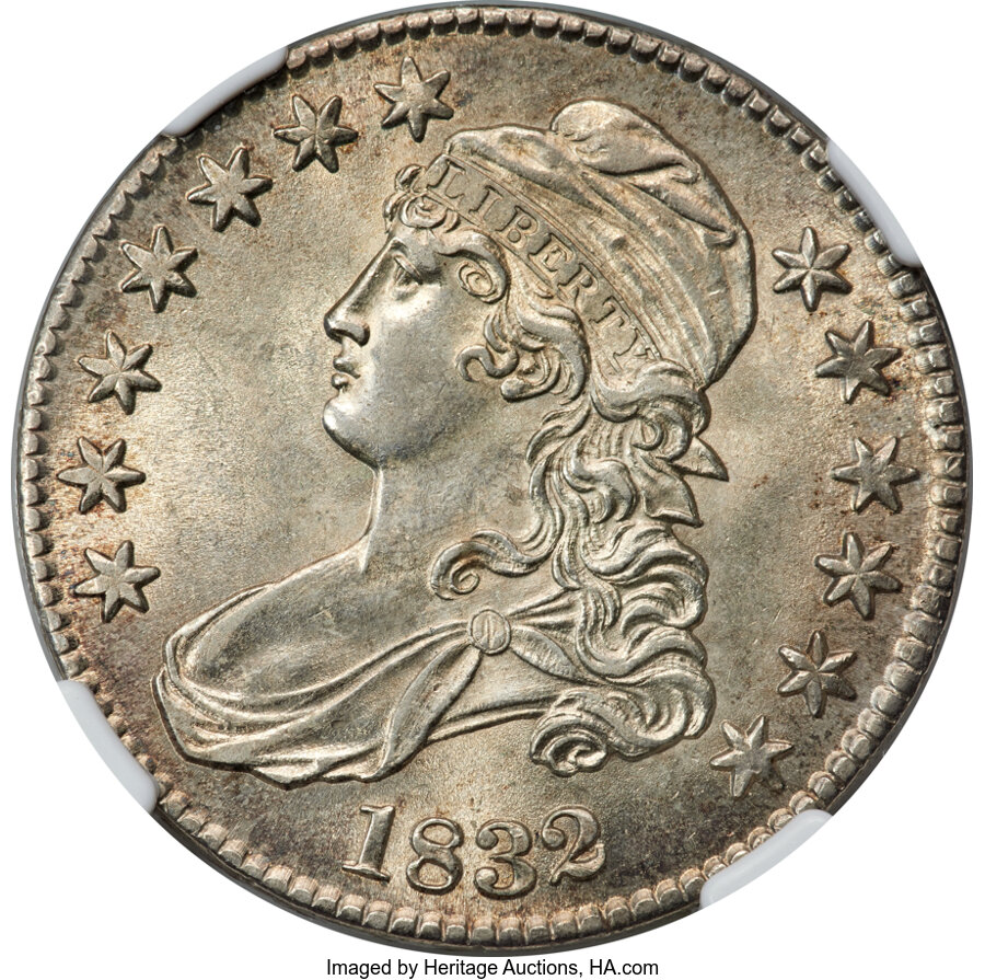 image for: 1832 50C Small Letters, O-107, R.2, MS63 NGC....