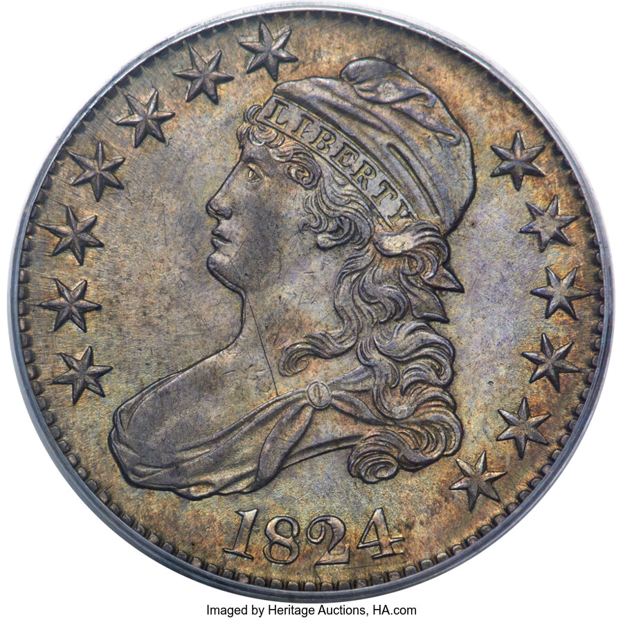 image for: 1824 50C O-104, R.3, AU58 PCGS....
