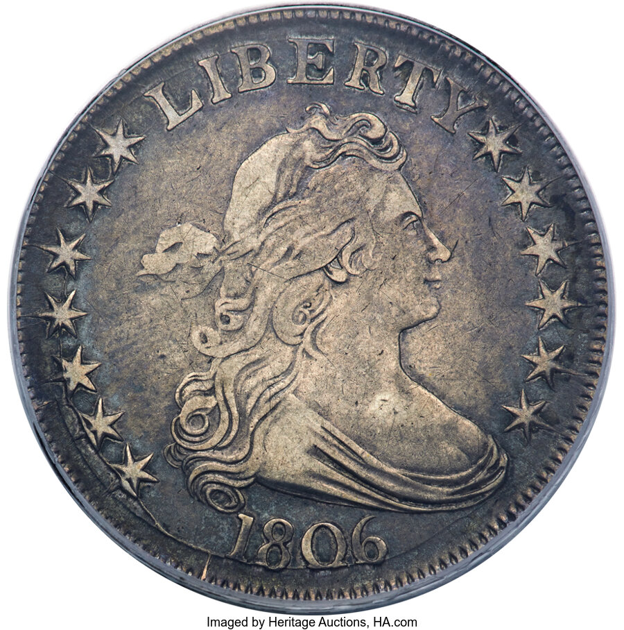image for: 1806 50C Pointed 6, Stem, O-116, T-20, R.3, VF30 PCGS. CAC....
