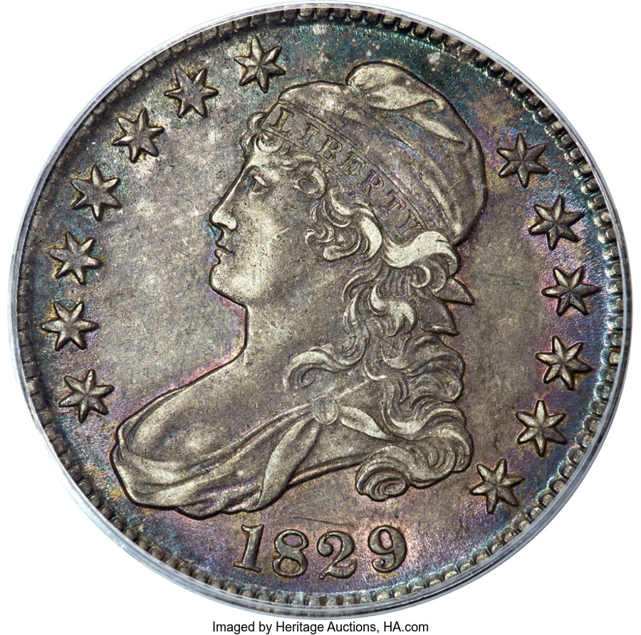 image for: 1829 50C Small Letters, O-117, R.3, AU50 PCGS. CAC....