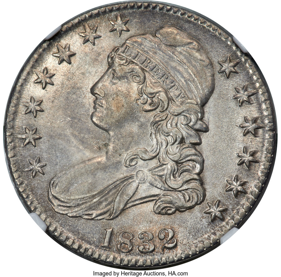 image for: 1832 50C Small Letters, O-118, R.1, MS61 NGC....