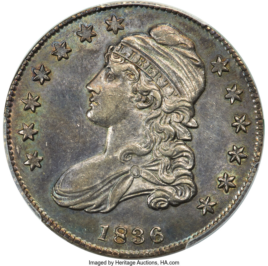 image for: 1836 50C Beaded Reverse, O-106, R.1, AU53 PCGS....