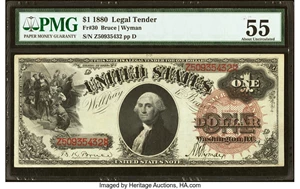 image for: Fr. 30 $1 1880 Legal Tender PMG About Uncirculated 55....