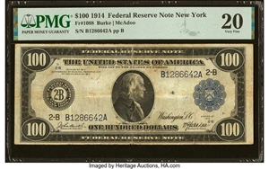 image for: Fr. 1088 $100 1914 Federal Reserve Note PMG Very Fine 20....