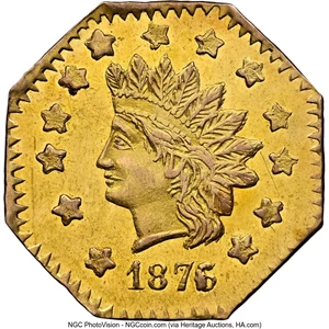 image for: 1876/5 $1 Indian Octagonal 1 Dollar, BG-1128, R.5, MS62 NGC. NGC Census: (6/2). ...