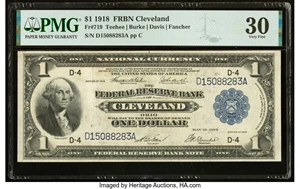 image for: Fr. 719 $1 1918 Federal Reserve Bank Note PMG Very Fine 30....