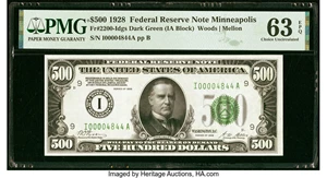 image for: Fr. 2200-I $500 1928 Federal Reserve Note. PMG Choice Uncirculated 63 EPQ....