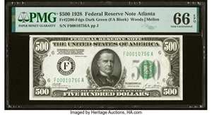 image for: Fr. 2200-F $500 1928 Federal Reserve Note. PMG Gem Uncirculated 66 EPQ....