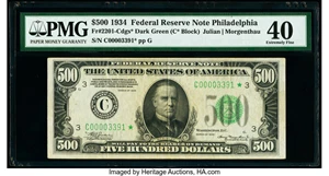 image for: Fr. 2201-C* $500 1934 Federal Reserve Star Note. PMG Extremely Fine 40....