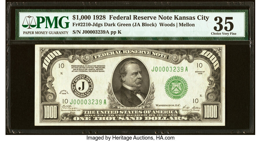 image for: Fr. 2210-J $1,000 1928 Federal Reserve Note. PMG Choice Very Fine 35....