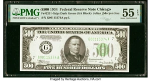 image for: Fr. 2201-G $500 1934 Federal Reserve Note. PMG About Uncirculated 55 EPQ....