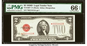 image for: Fr. 1505* $2 1928D Legal Tender Star Note. PMG Gem Uncirculated 66 EPQ....