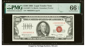 image for: Fr. 1550* $100 1966 Legal Tender Star Note. PMG Gem Uncirculated 66 EPQ....