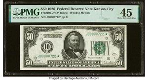 image for: Fr. 2100-J* $50 1928 Federal Reserve Star Note. PMG Choice Extremely Fine 45....