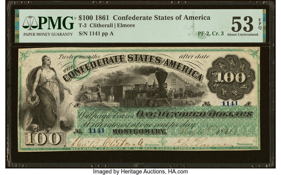 image for: Military Endorsement "T(homas) G. Williams Capt. & C(ommissary) S(ubsistence)" T3 $100 1861 PF-2 Cr. 3 PMG About Uncirculated ...