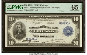 image for: Fr. 813 $10 1915 Federal Reserve Bank Note PMG Gem Uncirculated 65 EPQ....