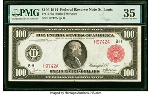 image for: Fr. 1079a $100 1914 Red Seal Federal Reserve Note PMG Choice Very Fine 35....