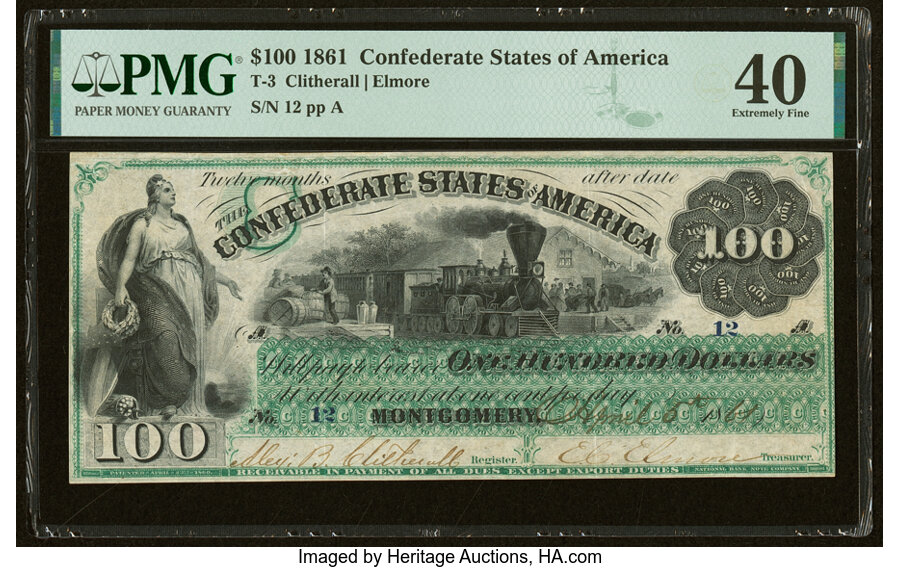 image for: T3 $100 1861 PF-1 Cr. 3 PMG Extremely Fine 40....