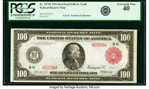 image for: Fr. 1079a $100 1914 Red Seal Federal Reserve Note PCGS Extremely Fine 40....