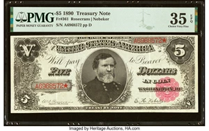image for: Fr. 361 $5 1890 Treasury Note PMG Choice Very Fine 35 EPQ....