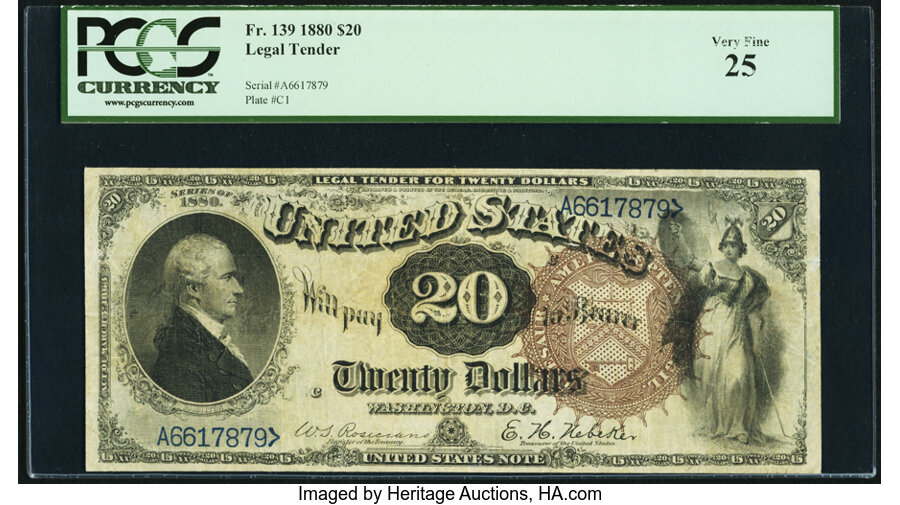 image for: Fr. 139 $20 1880 Legal Tender PCGS Very Fine 25....