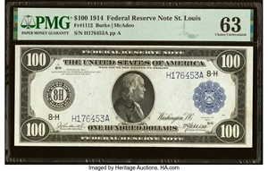 image for: Fr. 1112 $100 1914 Federal Reserve Note PMG Choice Uncirculated 63....
