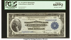 image for: Fr. 715 $1 1918 Federal Reserve Bank Note PCGS Gem New 66PPQ....