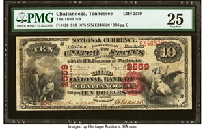 image for: Chattanooga, TN - $10 1875 Fr. 420 The Third National Bank Ch. # 2559 PMG Very Fine 25....