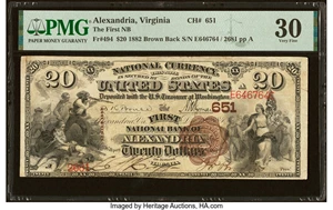 image for: Alexandria, VA - $20 1882 Brown Back Fr. 494 The First National Bank Ch. # 651 PMG Very Fine 30....